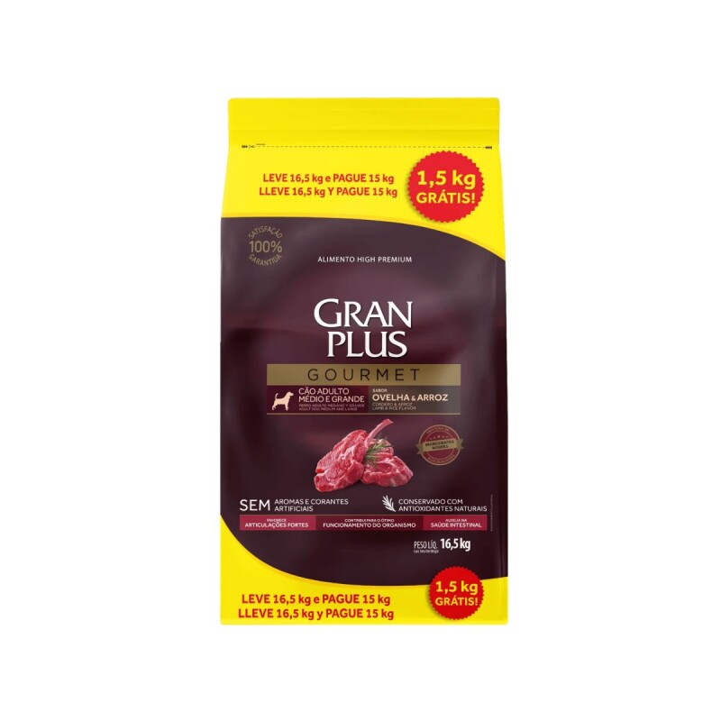 GRAN PLUS GOURMET AD. RAZA MEDIANO GRANDE CORDERO 15 + 1.5 KGS GRAN PLUS GOURMET AD. RAZA MEDIANO GRANDE CORDERO 15 + 1.5 KGS