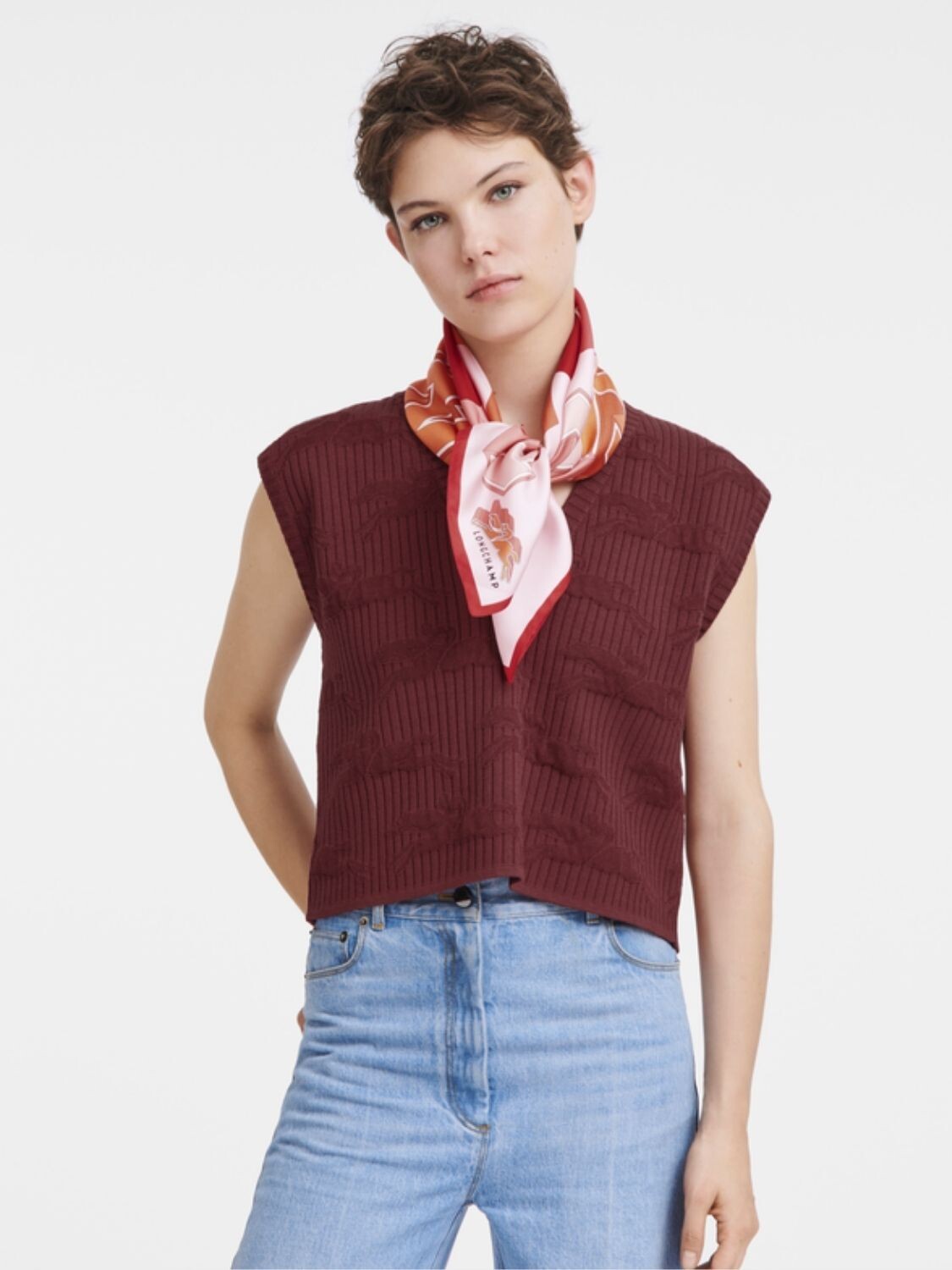 Longchamp -PAÑUELO DE SEDA 70 UNIVERSITY Rojo