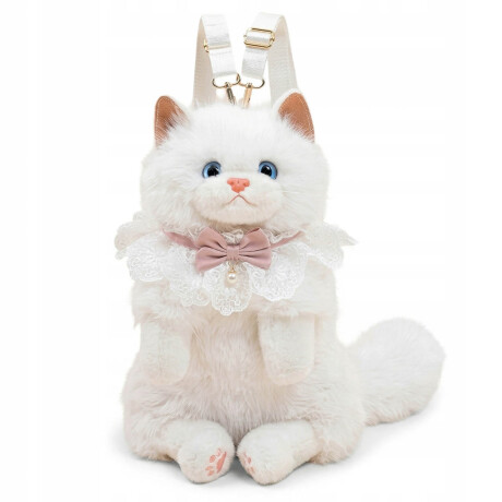 Mochila Peluche Gato Realista Bolso Animal Felpa Blanco