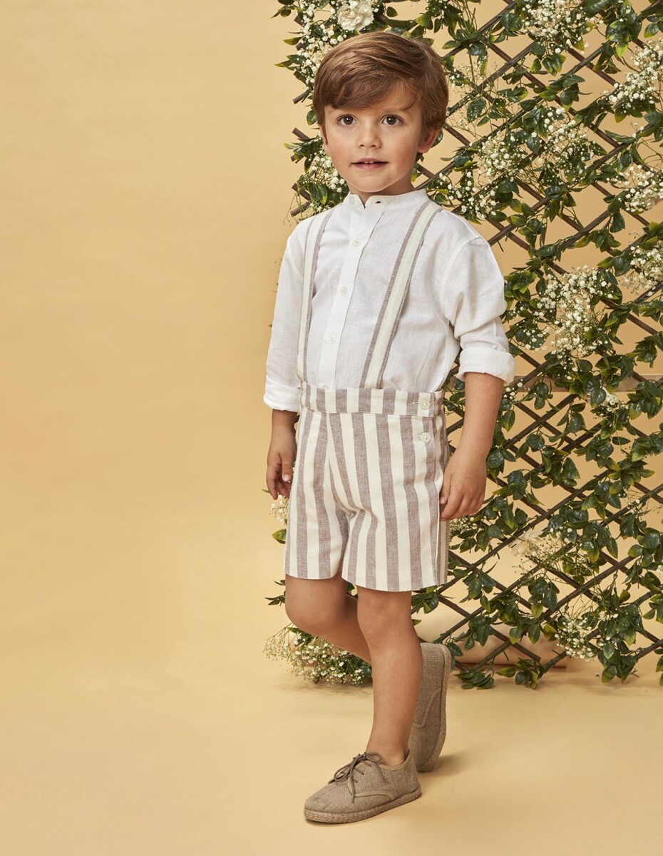 Pantalon Corto De Rayas Con Tirantes - Berenjena 