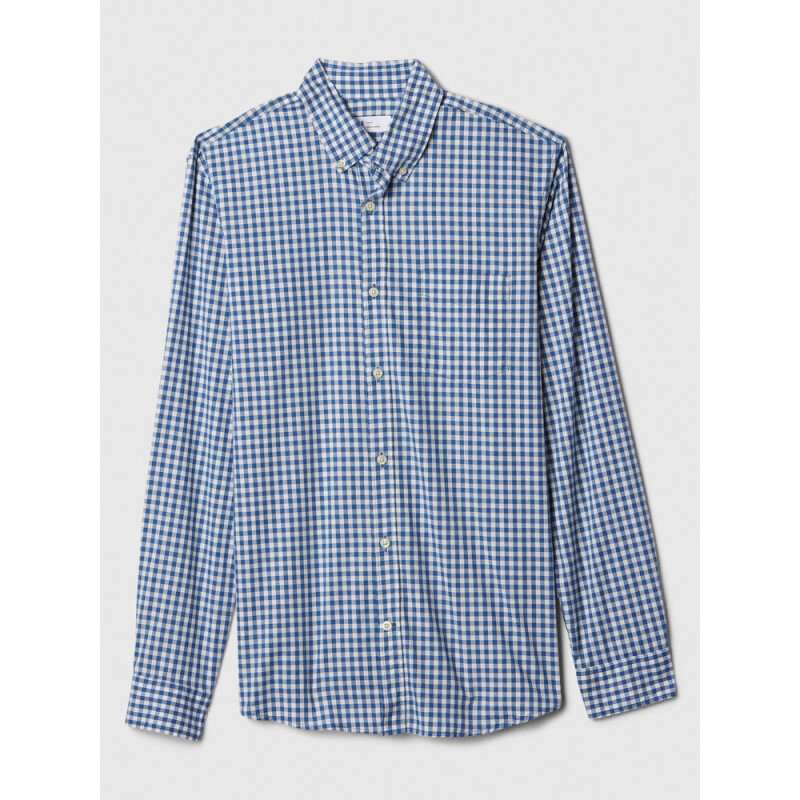 V-LS SLIM STRETCH POPLIN BASIC DOCKSIDER BLUE GINGHAM