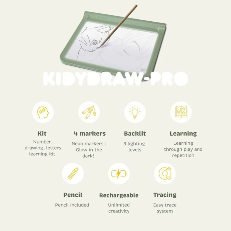Pizarra mágica con luz led 2 lados incluye 4 marcadores Kidywolf-Verde Pizarra Mágica Con Luz Led 2 Lados Incluye 4 Marcadores Kidywolf-verde
