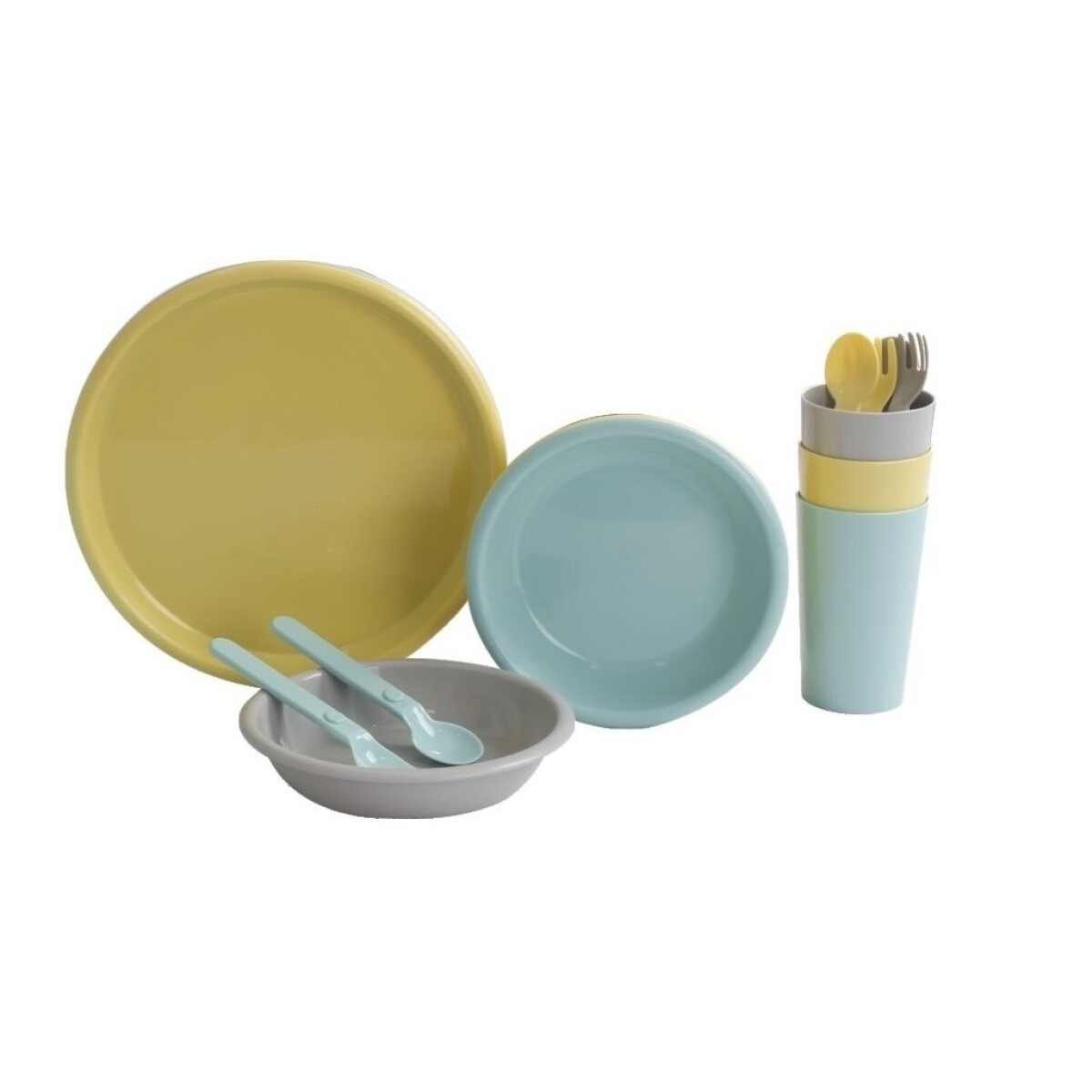 SET X15 PIEZAS VAJILLA PLASTICO - P/3 PERSONAS 