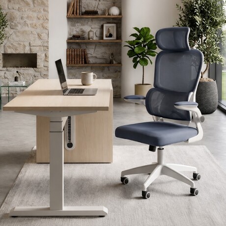 SILLA DE OFICINA ERGONÓMICA RECLINABLE CON APOYACABEZAS AZUL