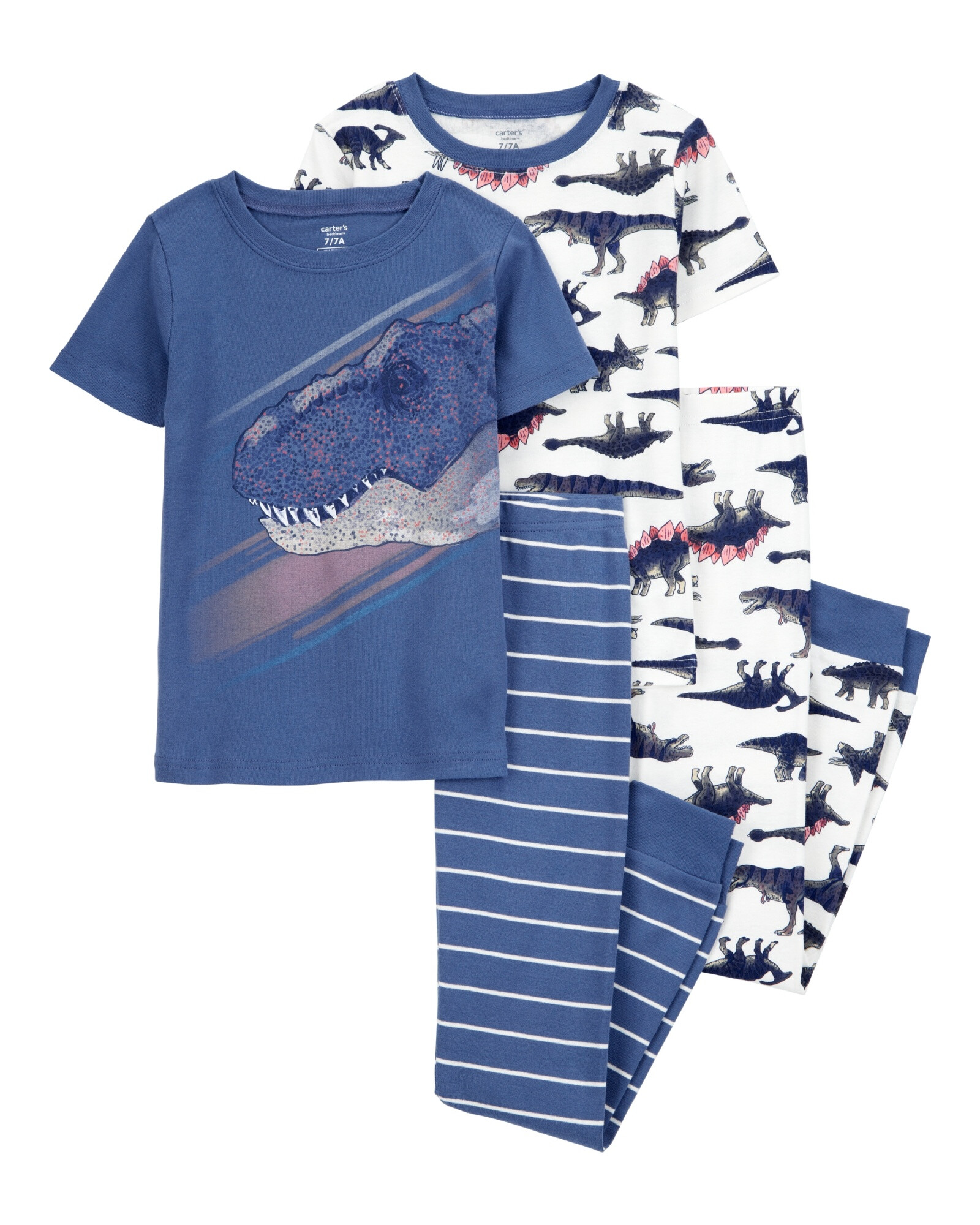 Pijama cuatro piezas de algodón, dos pantalones y dos remeras, diseño dinos Sin color