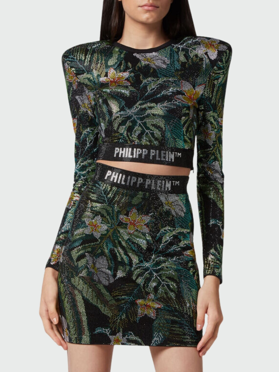 PHILIPP PLEIN - top corto manga larga con hombreras "Hawaii" Estampado