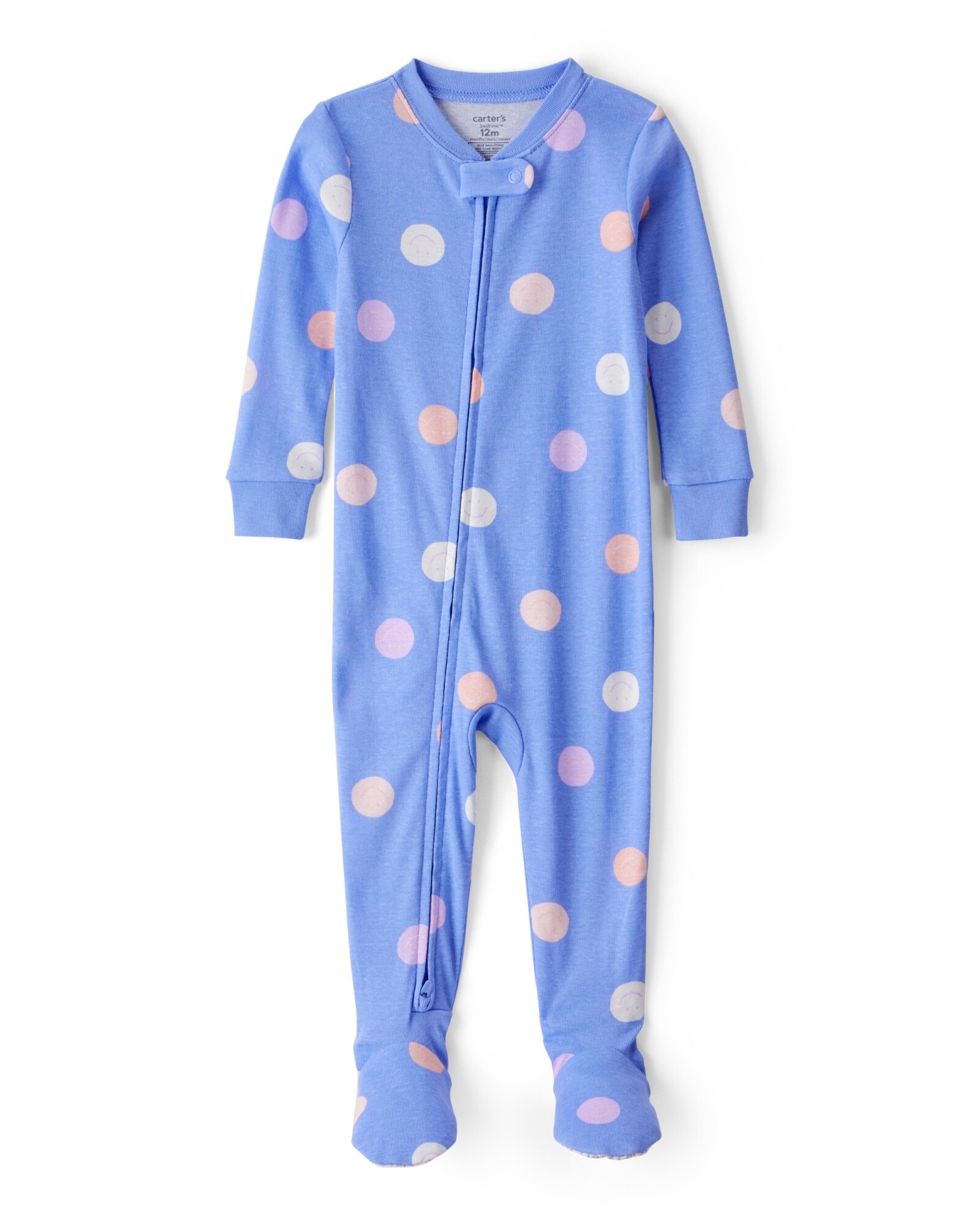 Pijama una pieza de algodón, con pie, diseño sonrisas Sin color
