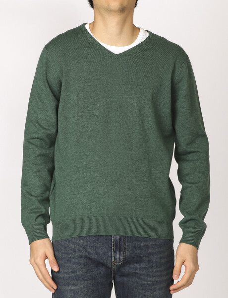 470318 SWEATER V HARRINGTON LABEL Verde Melange