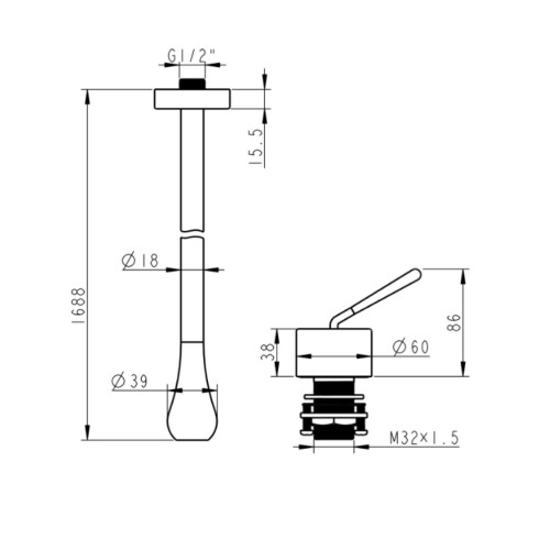 Griferia De Techo Monocomando Tipo Gota Serie Prati - Color Negro Mate 000