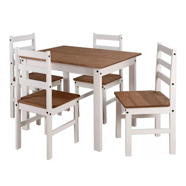 Juego de comedor en madera maciza - Mesa y 4 sillas Juego de comedor en madera maciza - Mesa y 4 sillas
