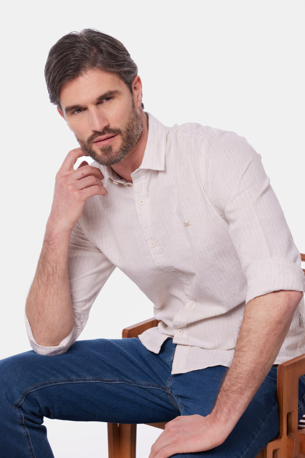 CAMISA DE LINO RAYADA Beige