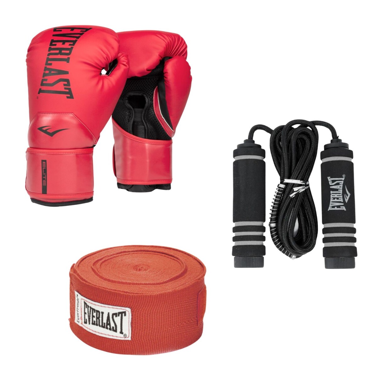 Combo Boxeo Everlast Guantes + Vendas + Cuerda Saltar 
