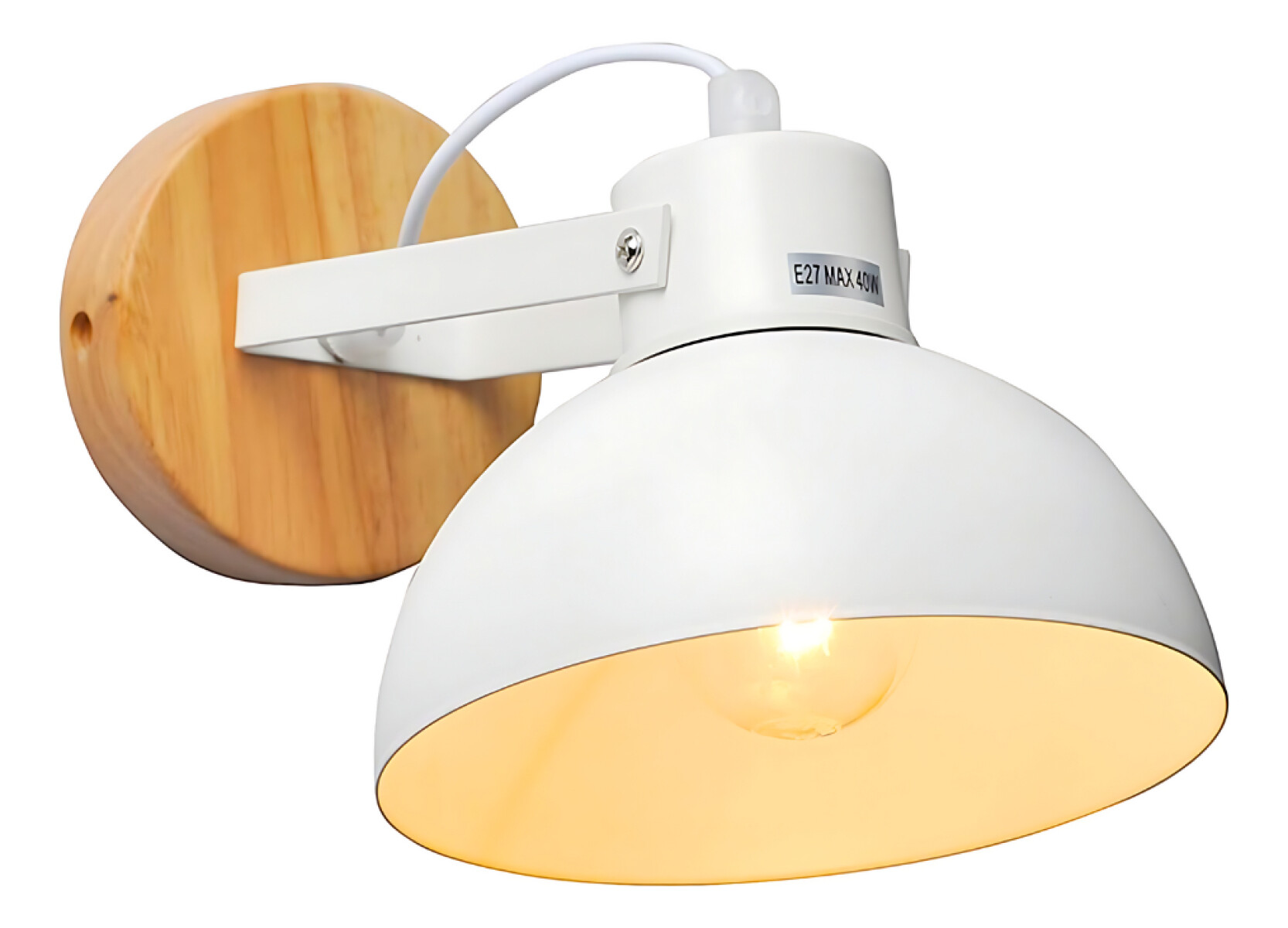 Lampara Aplique De Pared Nordico Metal Y Madera Moderno - Blanco 