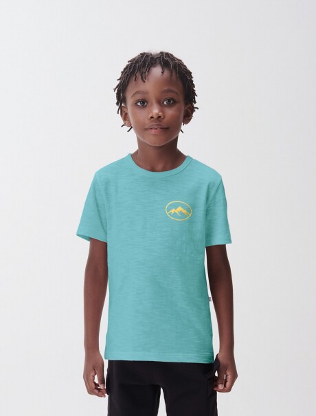 CAMISETA INFANTIL ESTAMPADA CELESTE
