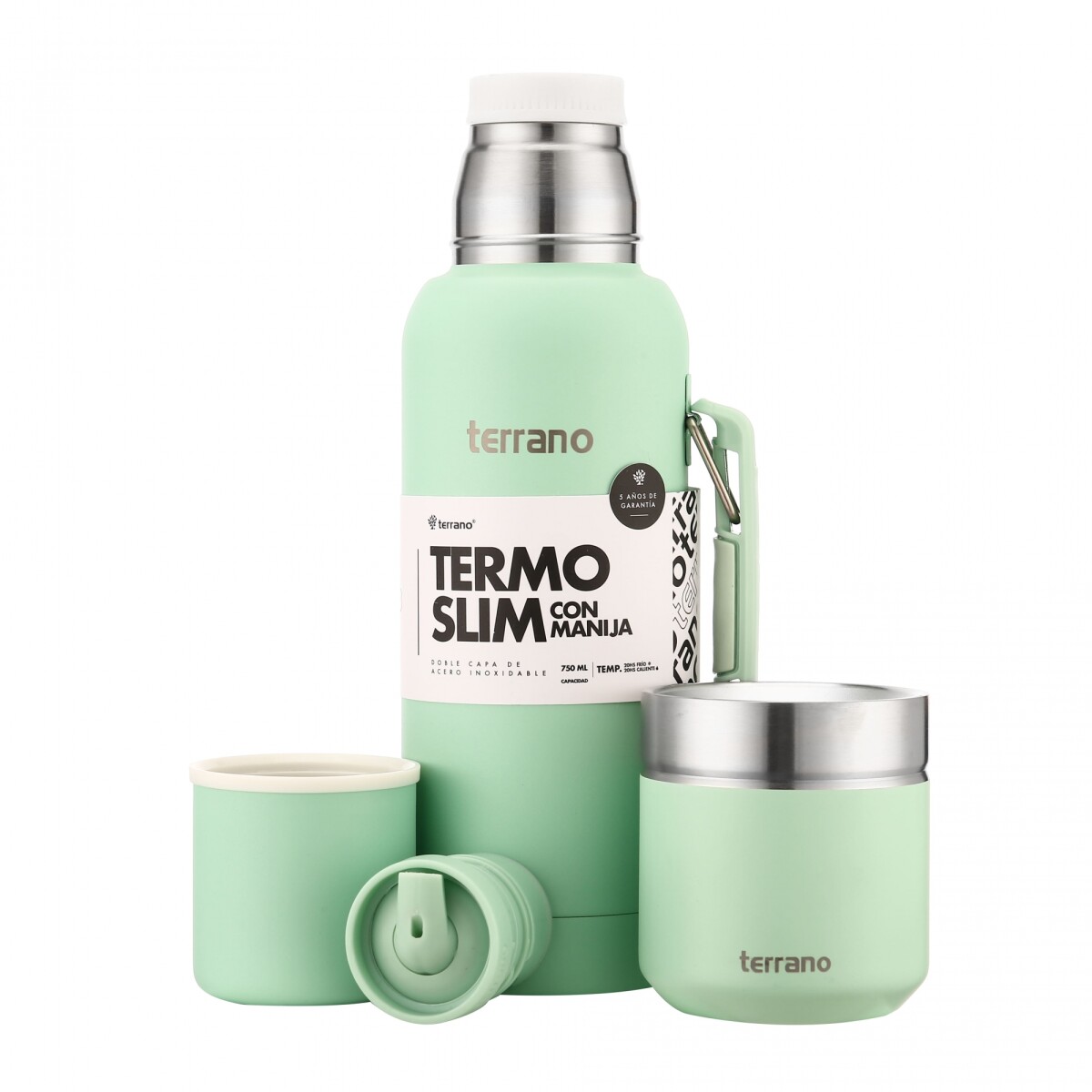 Kit Termo Slim 750ml. c/manija + Mate Folkie - Verde Agua 