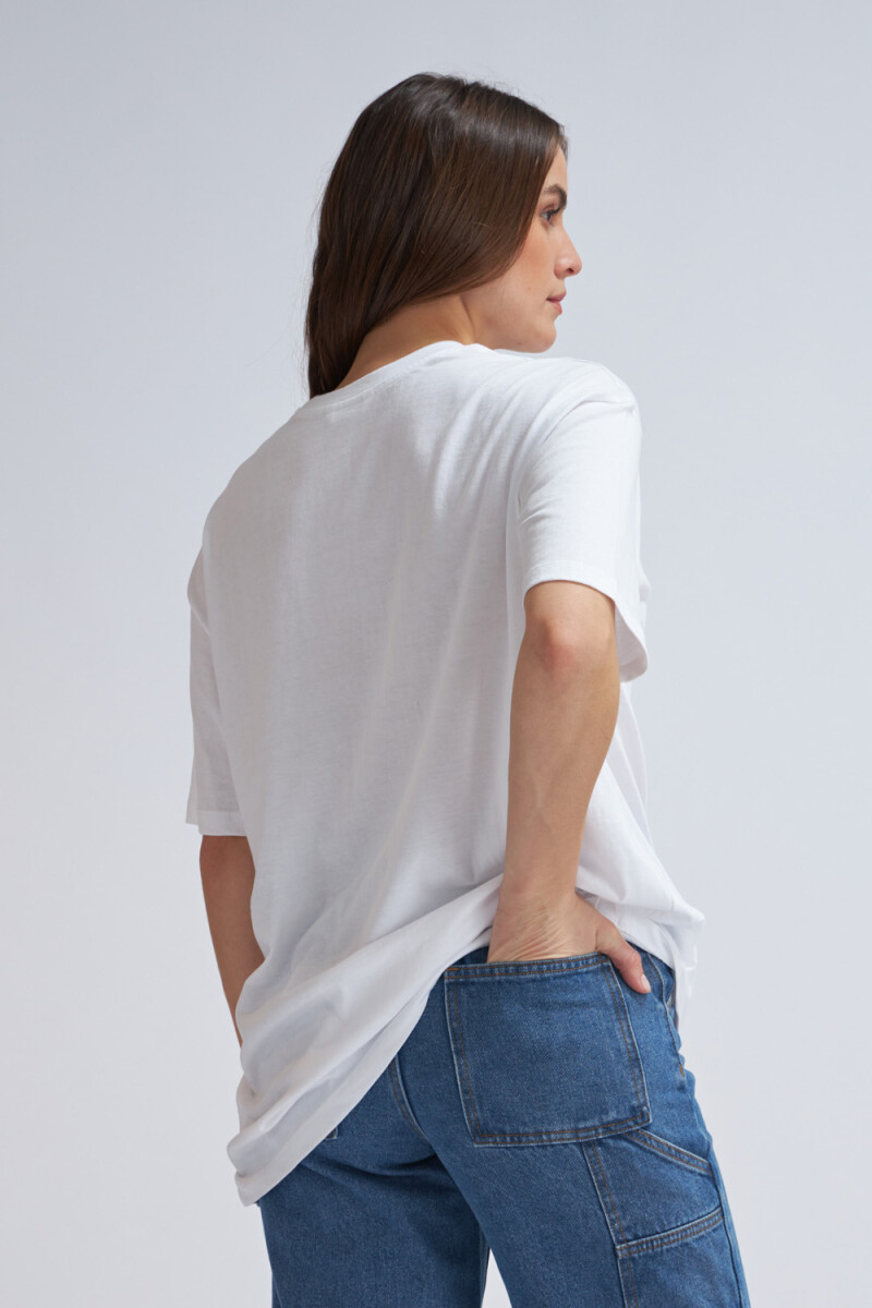 Camiseta larga manga corta estampada Blanco