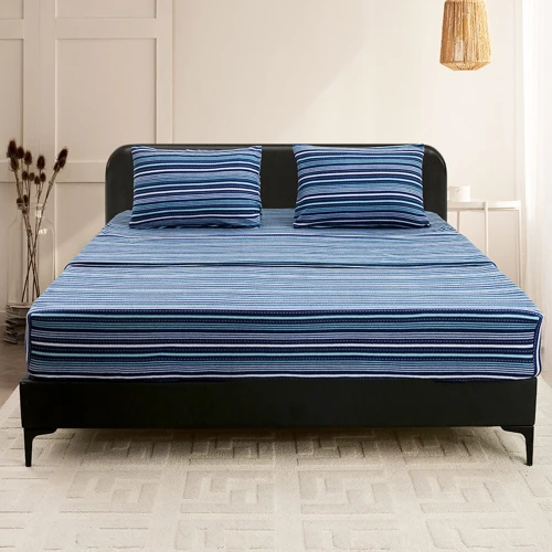 JUEGO DE SABANAS POLAR RAYAS AZULES 2 PLAZAS