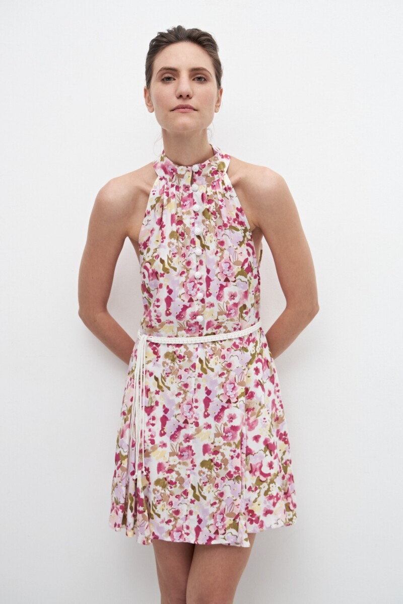 Vestido halter estampa floral multicolor