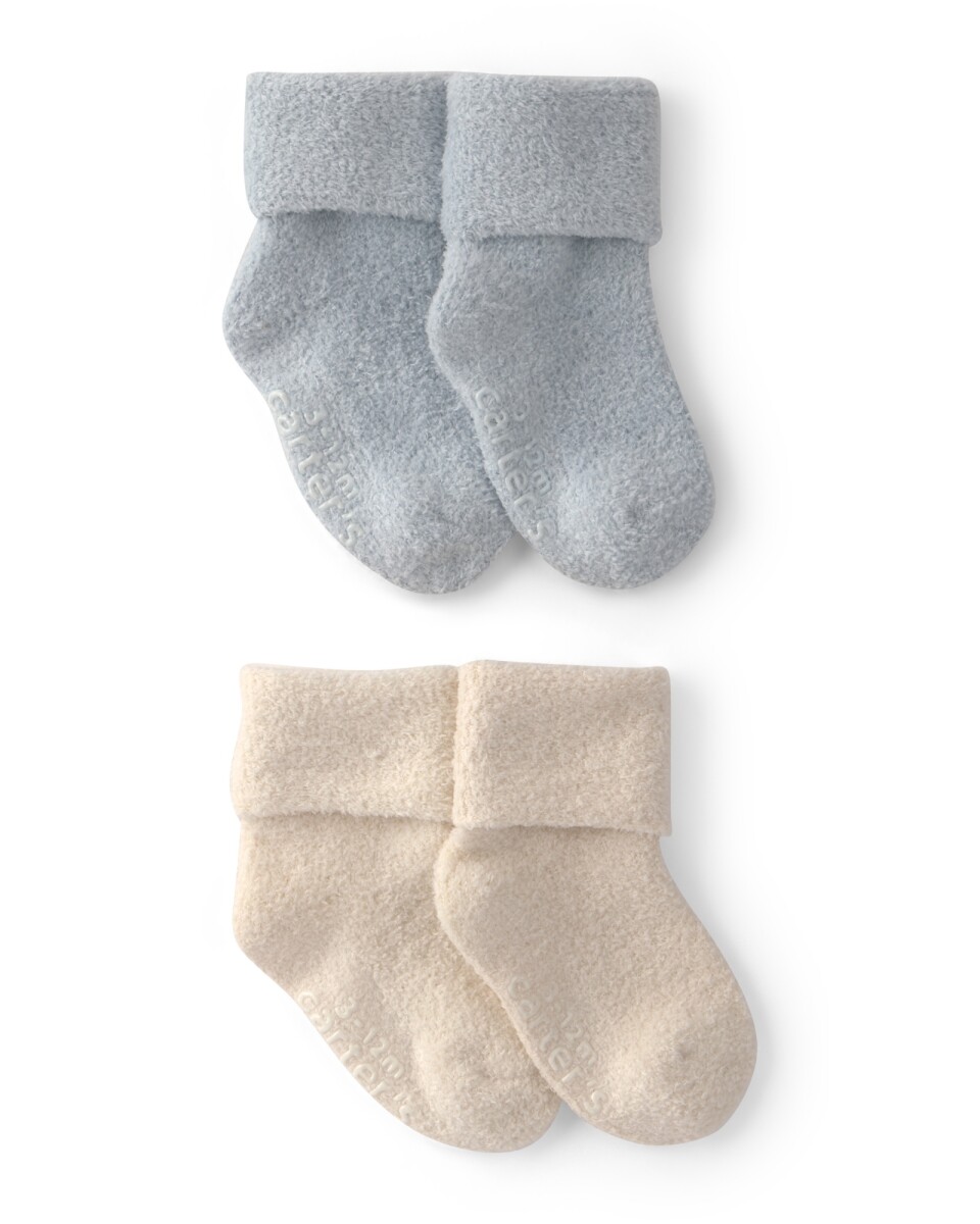 Pack cuatro pares de medias de chenilla, azul y crema 