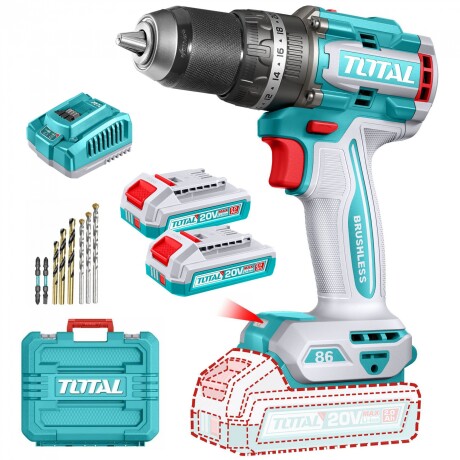 Taladro Percutor Y Atornillador 20v 86Nm - Doble Batería, Cargador Y Maletín - Sin Carbones Taladro Percutor Y Atornillador 20v 86Nm - Doble Batería, Cargador Y Maletín - Sin Carbones