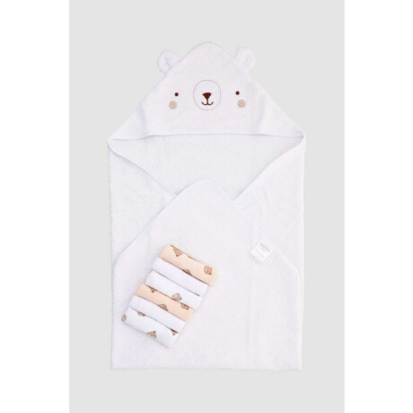 Set toalla con capucha + 6 babitas para bebe Marfil
