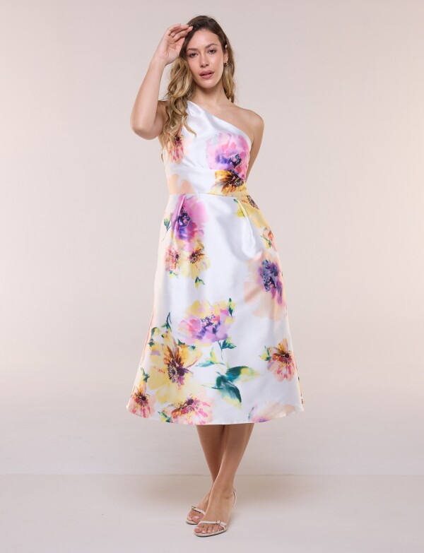 Vestido Flores & Un Hombro BLANCO/MULTI