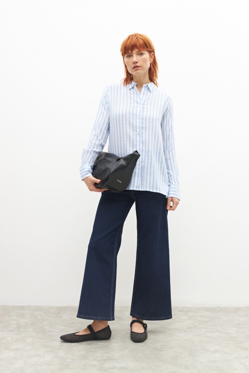 Camisa rayada oversize - celeste melange 