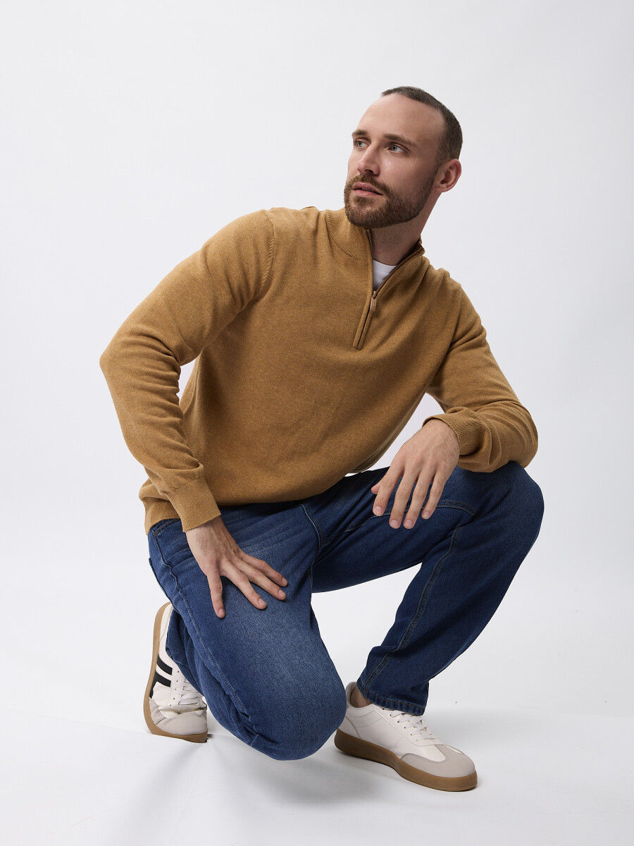 Sweater tejido con cierre - tostado melange 