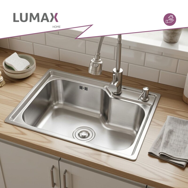 Pileta de cocina Lumax Acero Simple Canilla flexible 55x40 cm Plateado