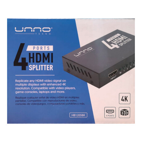 Unno - Splitter HDMI 4 Puertos HB1205BK - 1 Entrada / 4 Salidas. 4K X 2K (3840 X 2160) a 30 Hz. 001