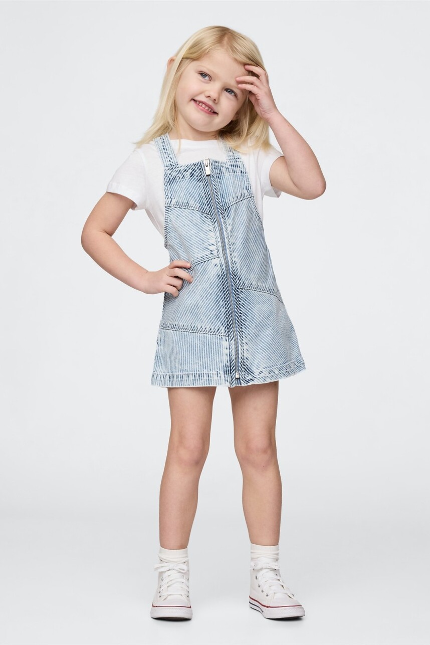 Vestido De Jean Con Cierre A Rayas Toddler Niña Indigo Stripe