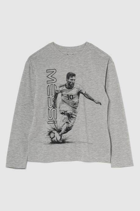 Remera Messi Manga Larga Niño Regular Grey