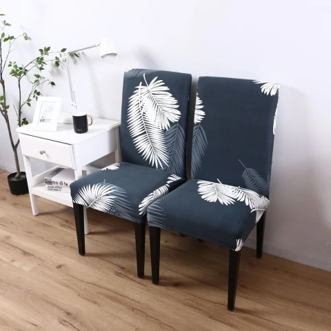 Funda cubre silla elastizada estampada Hojas grises