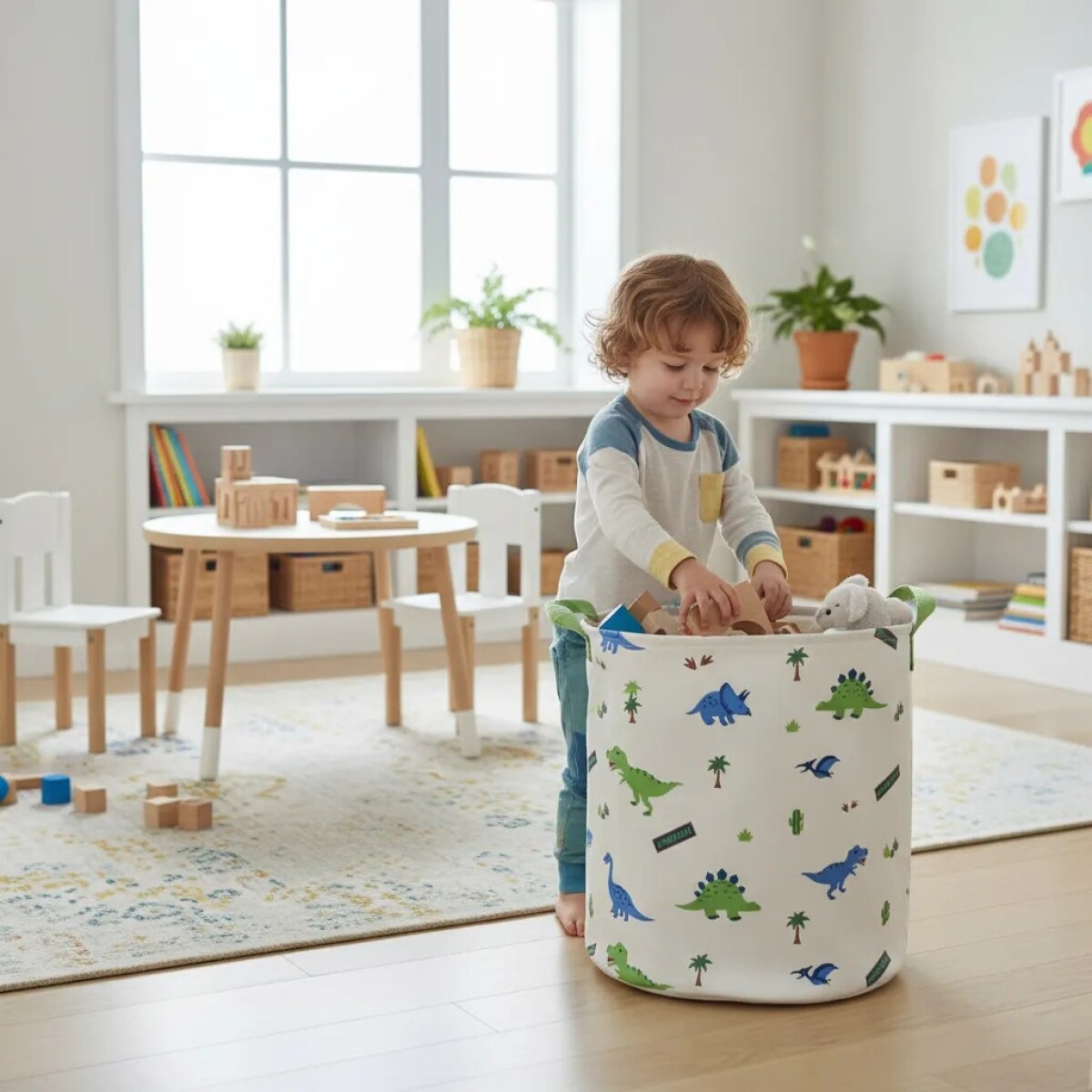 Cesto tela organizador - blanco dino 