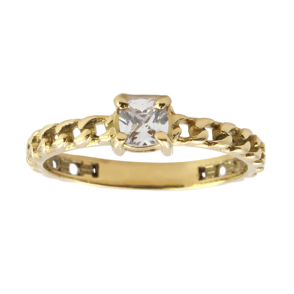 Anillo Solitario cadena de oro amarillo 18k con circonia. Anillo Solitario cadena de oro amarillo 18k con circonia.
