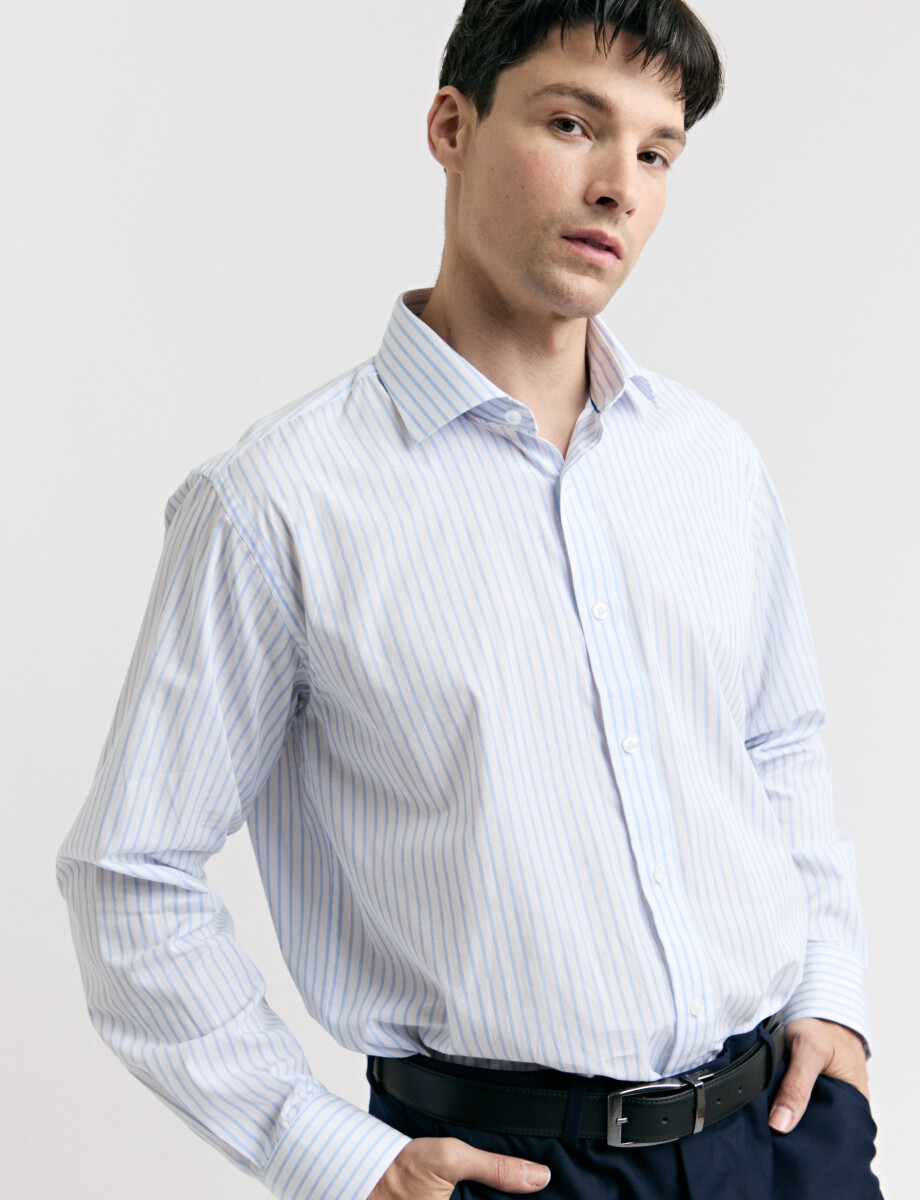 CAMISA HARRINGTON LABEL - Blanco/celeste 