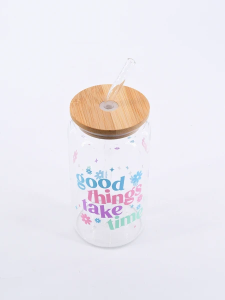 VASO VIDRIO CON SORBITO Y TAPA BAMBOO TRANSPARENTE