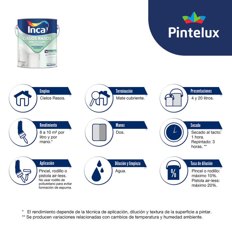 INCA CIELOS RASOS DIRECTO SOBRE HONGOS - 4 LTS. INCA CIELOS RASOS DIRECTO SOBRE HONGOS - 4 LTS.