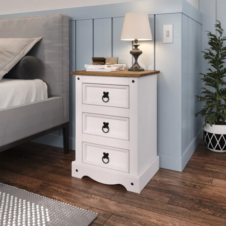 MESA DE LUZ O NOCHE 3 CAJONES EN MADERA MACIZA - LÍNEA MEXICANA BLANCO