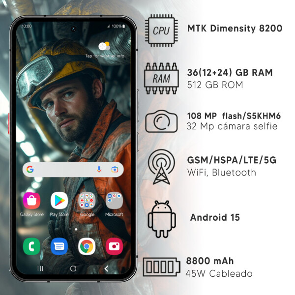 Celular De Trabajo Oukitel Wp210 5g 36(12+24)gb 512gb Amoled 108mp CEL OUKITEL WP210 5G 12/512GB NEGRO