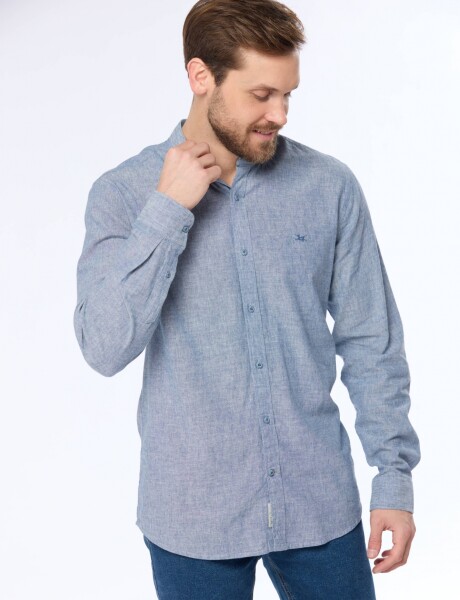 CAMISA DE LINO CUELLO MAO Azul