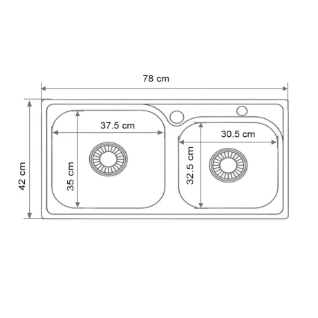 PILETA Y MEDIA SATINADO DE ACERO INOXIDABLE 78X42X22 PARA COCINA 000