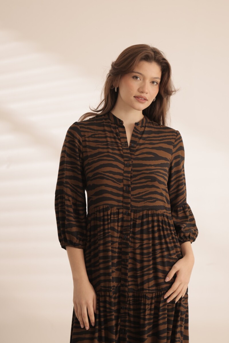 Vestido Camisero. Estampa de Zebra negro y marrón.