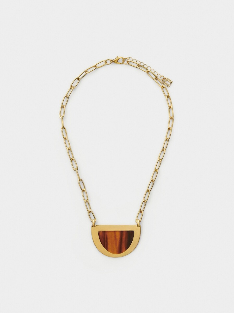 Collar Corto Con Colgante Efecto Piedra - marron 