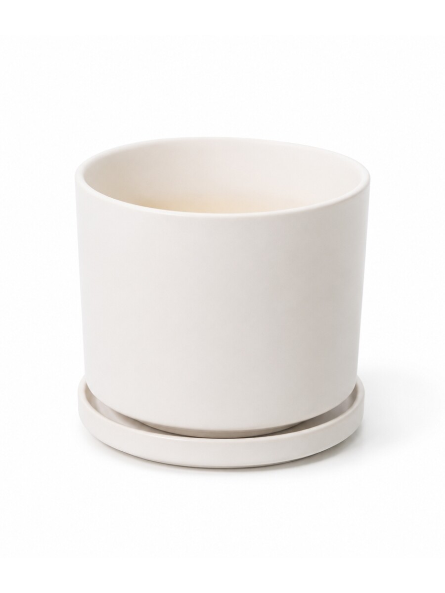 MACETA CERÁMICA CON PLATO MATE BLANCO