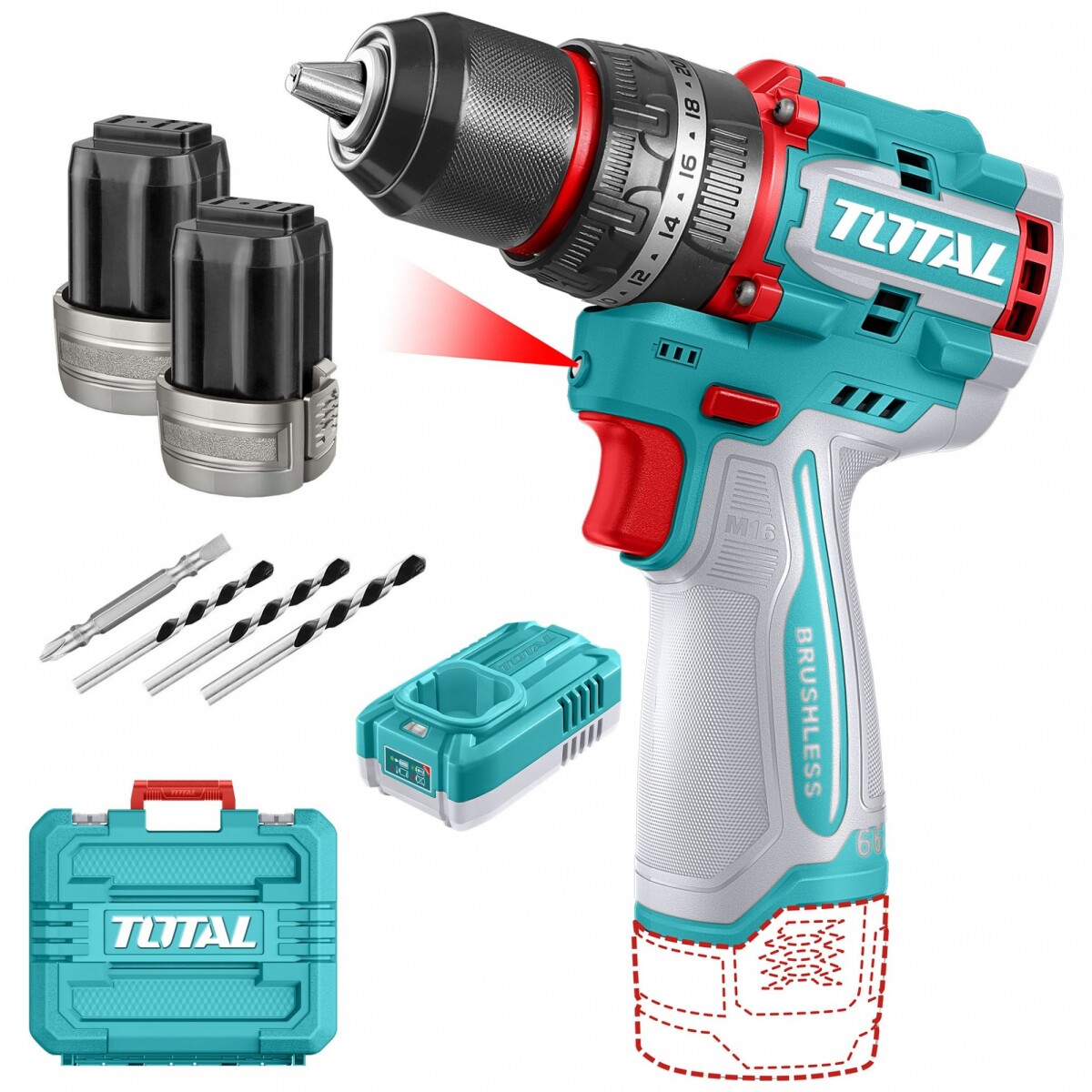 Taladro Percutor Y Atornillador Inalámbrico 16v 66Nm - Doble Batería, Cargador Y Maletín - Sin Carbones 