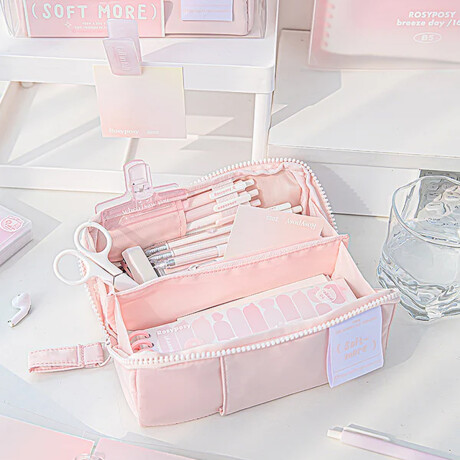 Cartuchera con divisiones y apertura completa Rosado