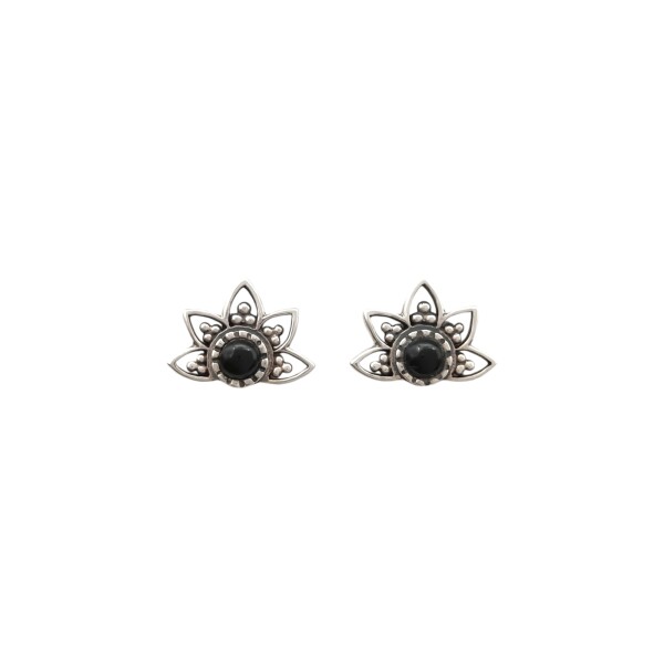 Caravanas Media flor-Plata 925-Piedra ónix-CA3317 Conpiedra