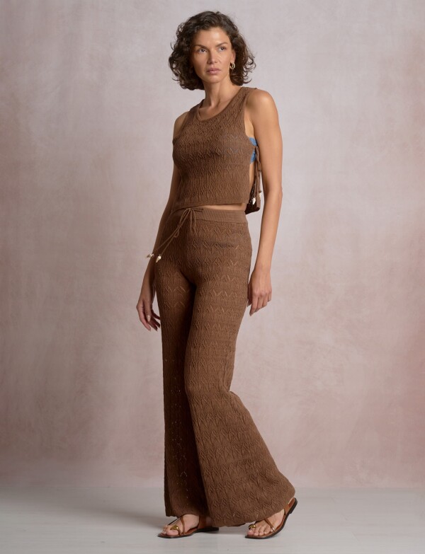 Top Crop Boho Calado Con Lazos Laterales MARRON