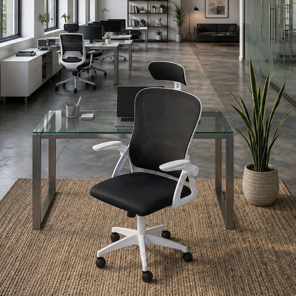 SILLA DE OFICINA ASIENTO ERGONÓMICA ESCRITORIO GIRATORIA REGULABLE APOYABRAZOS NEGRO